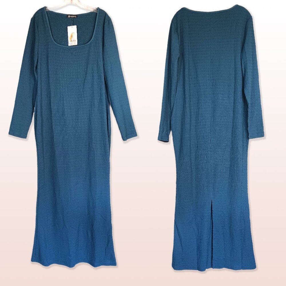 NWT Pretty Garden Chic Square Neck Dark Teal Stretch Maxi Dress Size XL